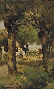 Jan Hendrik Weissenbruch Milking cows underneath the willows oil on canvas
